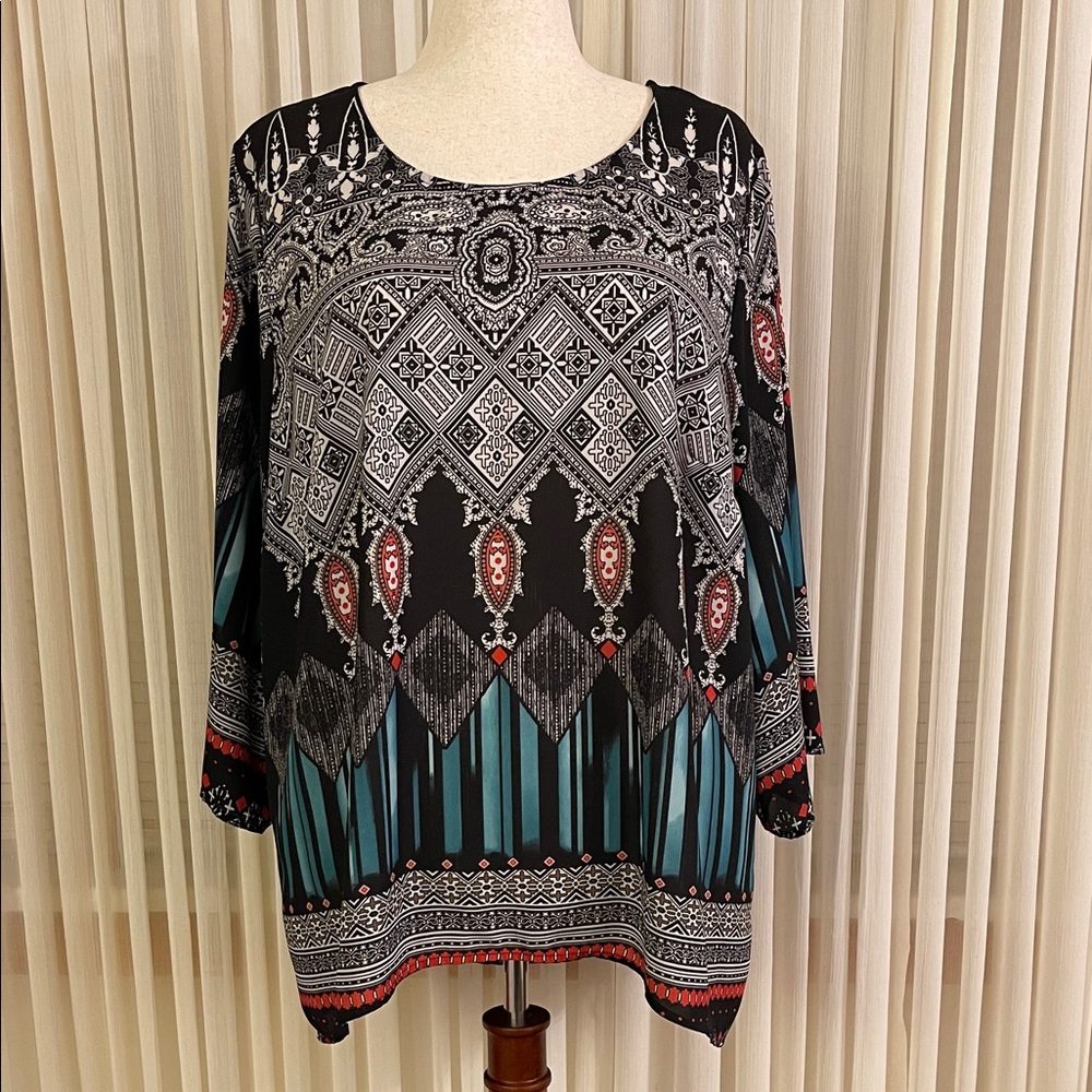 Cato Black and Teal Patterned Tunic